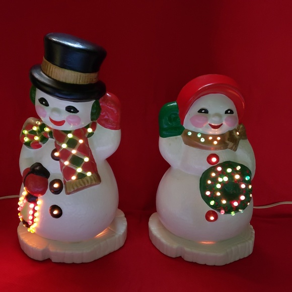 Vintage Set of Snowman and Snowlady With Lighted  Base - Picture 1 of 6
